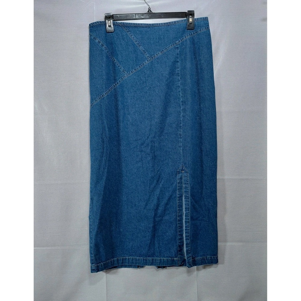 Vtg Christina Hope Straight Jeans Skirt Sz‎ 14 Denim Elastic Waist Front Slit
